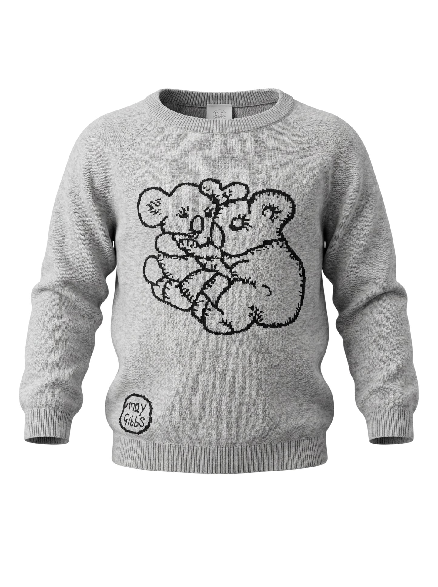 Gray sweater with black bear design on a white background