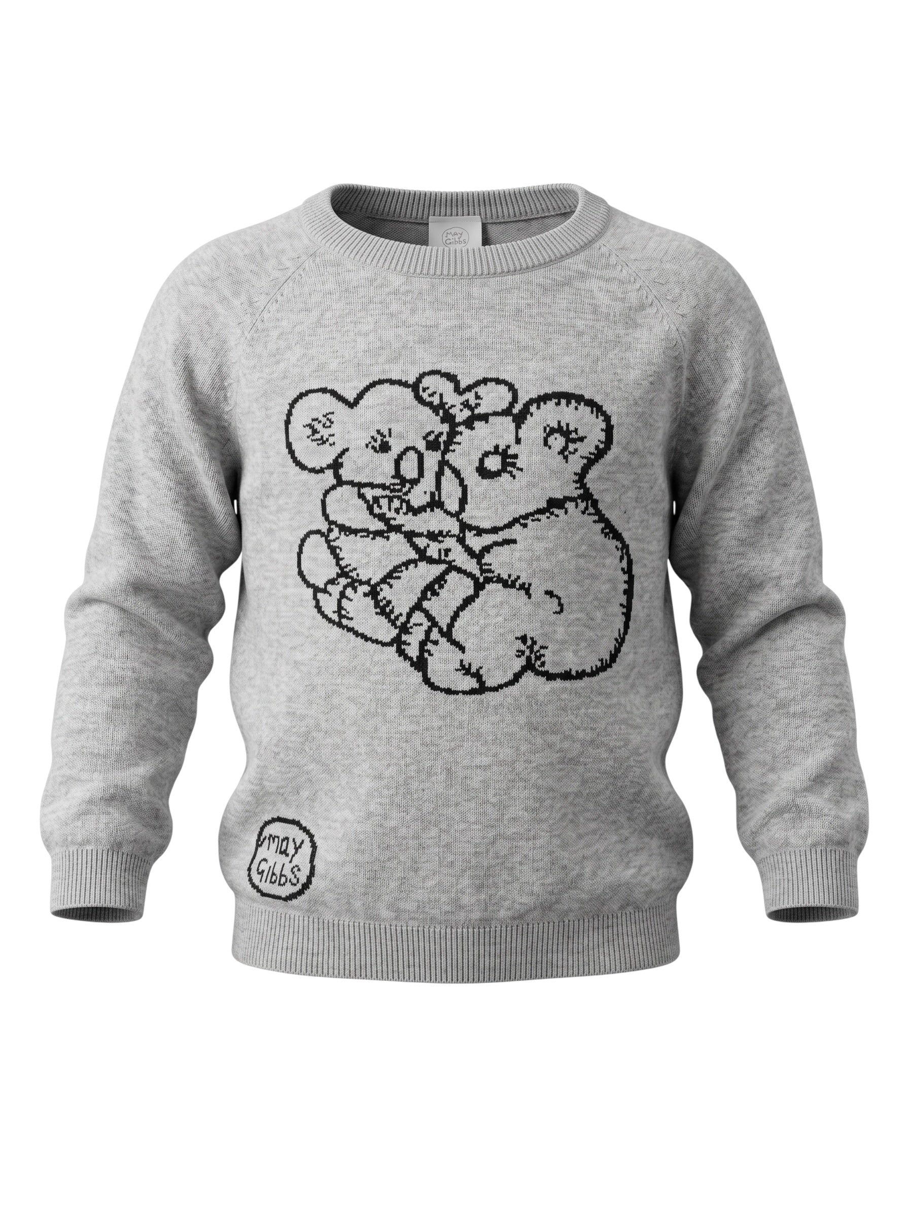 Gray sweater with black bear design on a white background