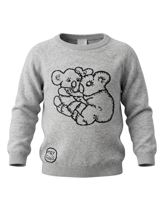 Gray sweater with black bear design on a white background
