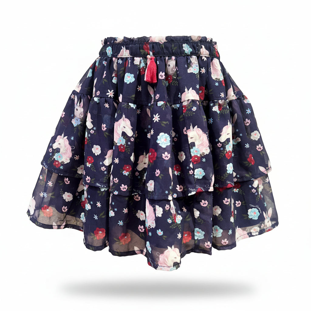 Tiered Unicorn Print Skirt Size 5