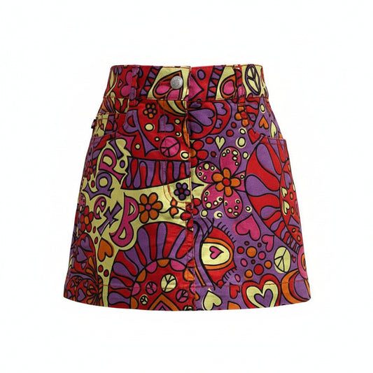 Pyschadelic Vintage Denim Skirt Size 10